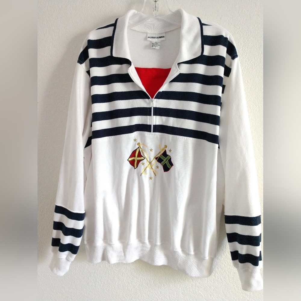 Fun Alfred Dunner Vintage Grandma Sweatshirt Nautical Red White Blue Stripes XL